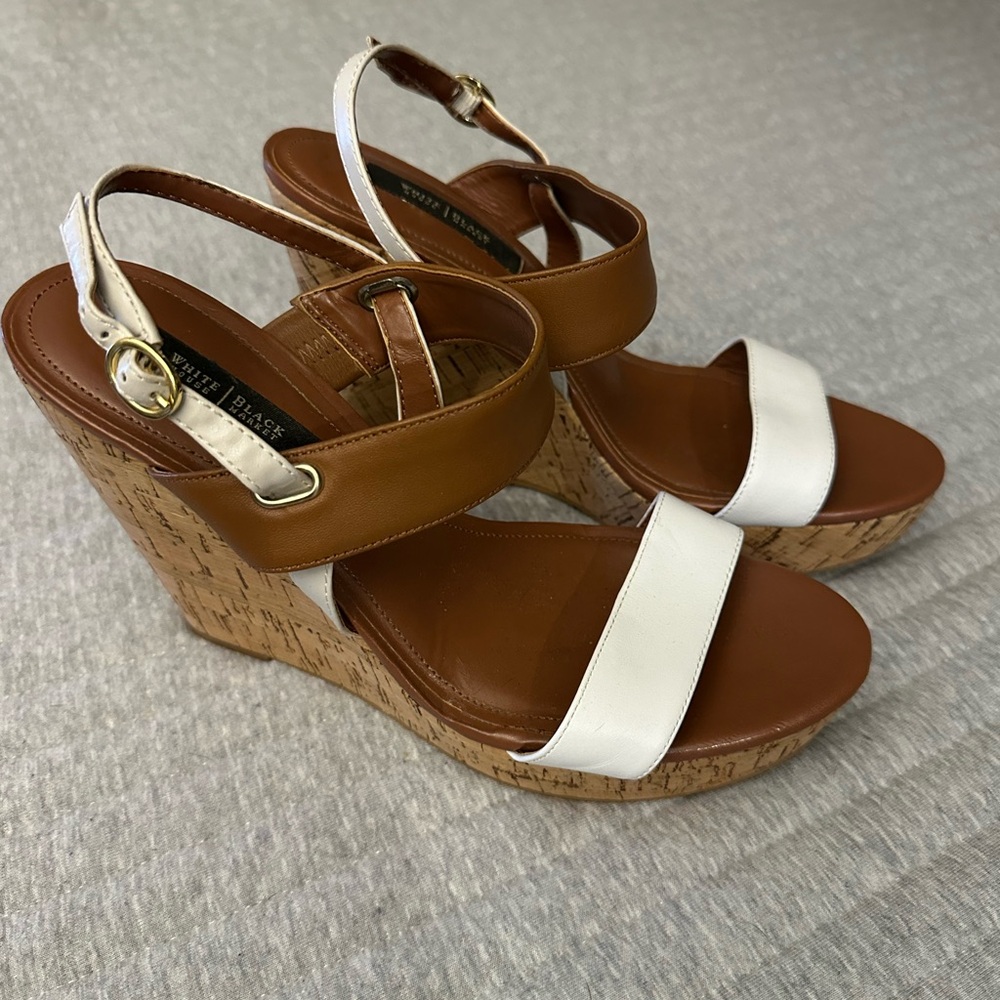 WHBM Brown and White Wedge Sandals